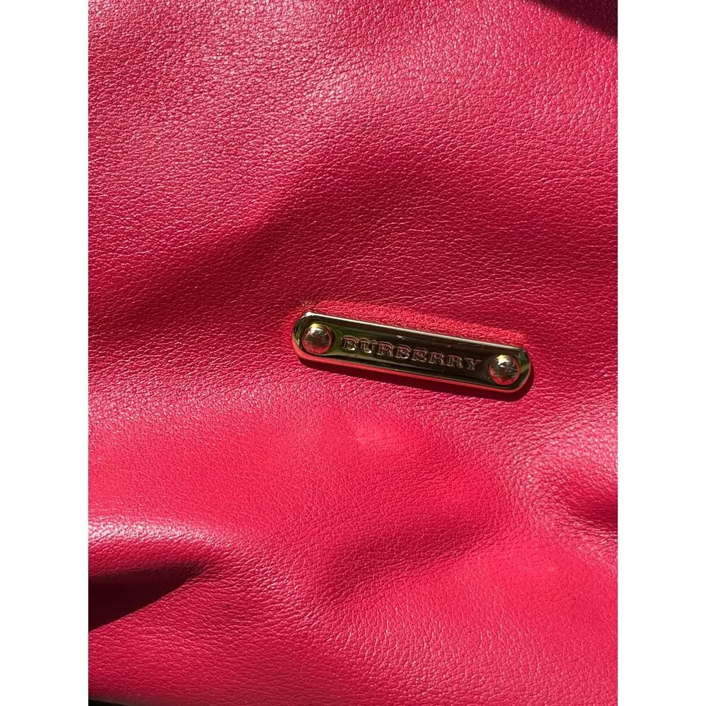 Vtg BURBERRY Red Leather Nova Check Strap Tote Bag Slouchy Hobo Shoulder Handbag